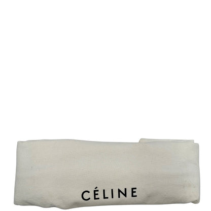 Dustbag di una borsa Céline Luggage in pelle color sabbia con parti metalliche oro anticato ed effetto renio. Indossabile a mano.