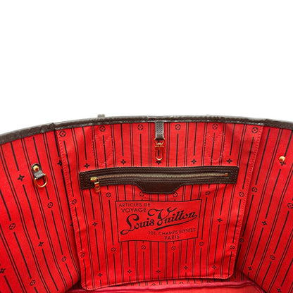 interno Borsa Louis Vuitton Neverfull GM in canvas Damier Ébène con finiture in pelle marroni testa di moro e parti metalliche dorate; munita di doppi manici, indossabile a spalla, di lusso, originale, di lusso, usata. 