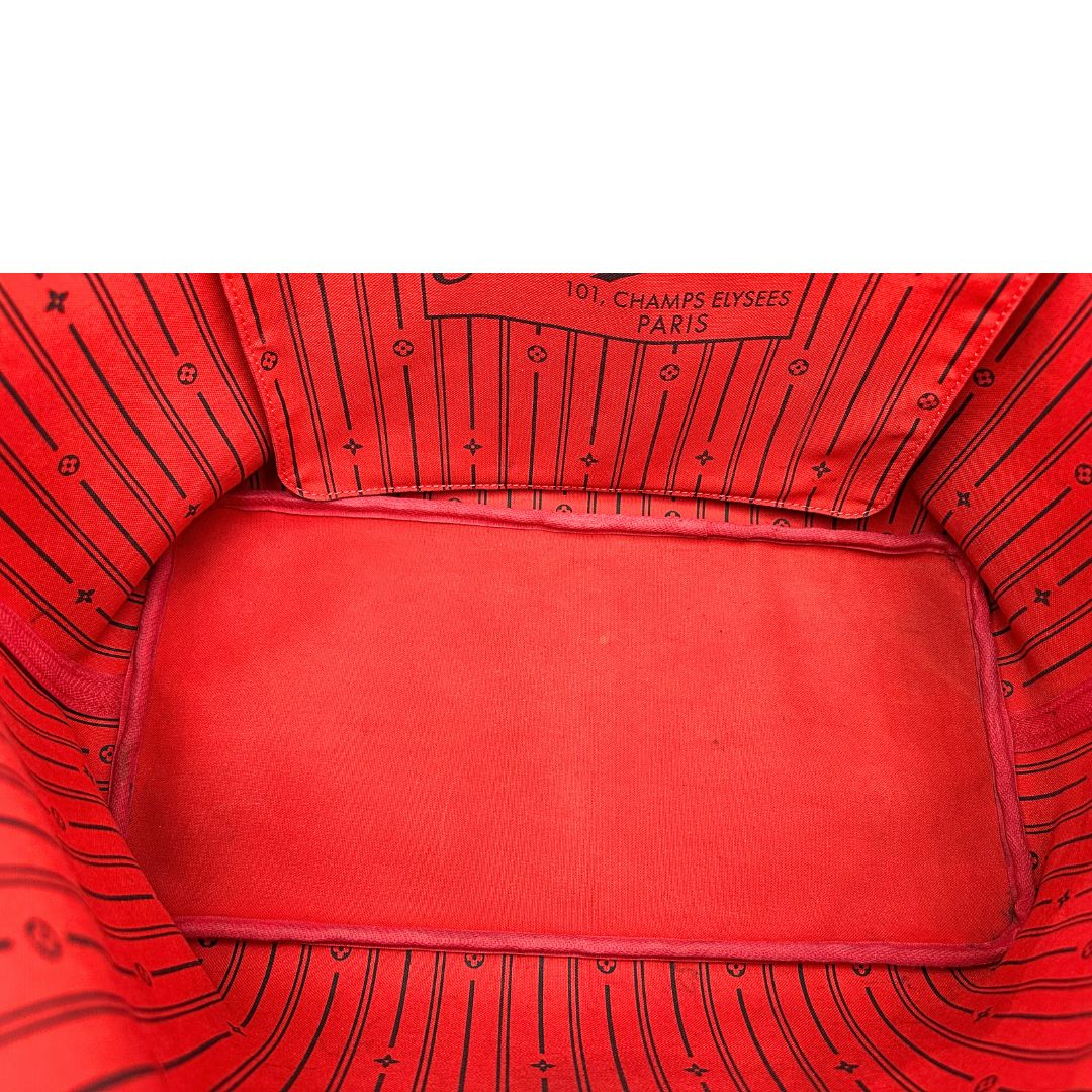 interno Borsa Louis Vuitton Neverfull GM in canvas Damier Ébène con finiture in pelle marroni testa di moro e parti metalliche dorate; munita di doppi manici, indossabile a spalla, di lusso, originale, di lusso, usata. 