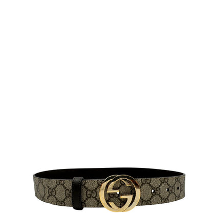 Cintura Gucci in canvas beige GG con finiture in pelle marroni e parti metalliche dorate. Completa di corredo, di lusso, originale, ottime condizioni, usata.