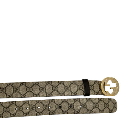 Cintura Gucci in canvas beige GG con finiture in pelle marroni e parti metalliche dorate. Completa di corredo, di lusso, originale, ottime condizioni, usata.