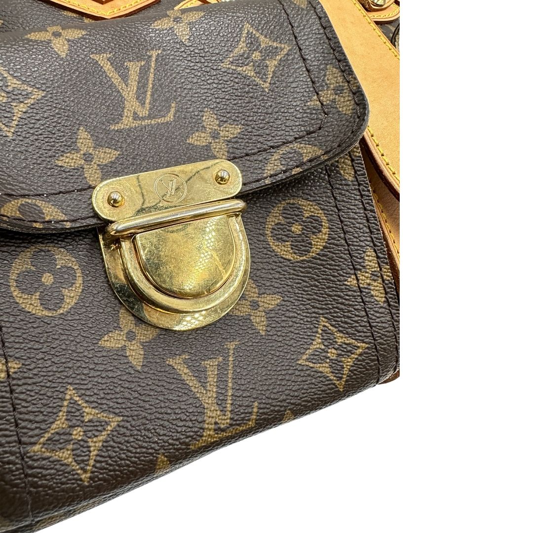 Metalleria di una Borsa Louis Vuitton in canvas marrone monogram con finiture in vacchetta naturale e parti metalliche dorate; munita di doppi manici. Indossabile a mano. Originale, usata, di lusso in ottime condizioni