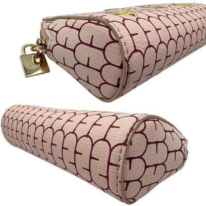angoli Pochette Furla in canvas rosa con stampe di lucchetti sul front e parti metalliche dorate, di lusso, originale, usata. 