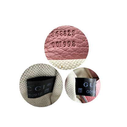 Codice, Borsa Gucci in pelle martellata bicolor con lati a contrasto arancioni e corpo principale rosa e hardware dorato.