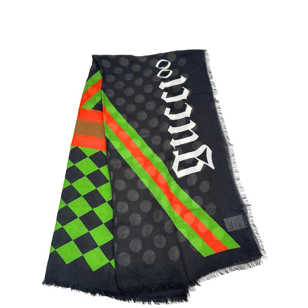 Sciarpa Gucci GG in 85 % modal e 15 % seta multicolor, di lusso, originale, ottime condizioni.