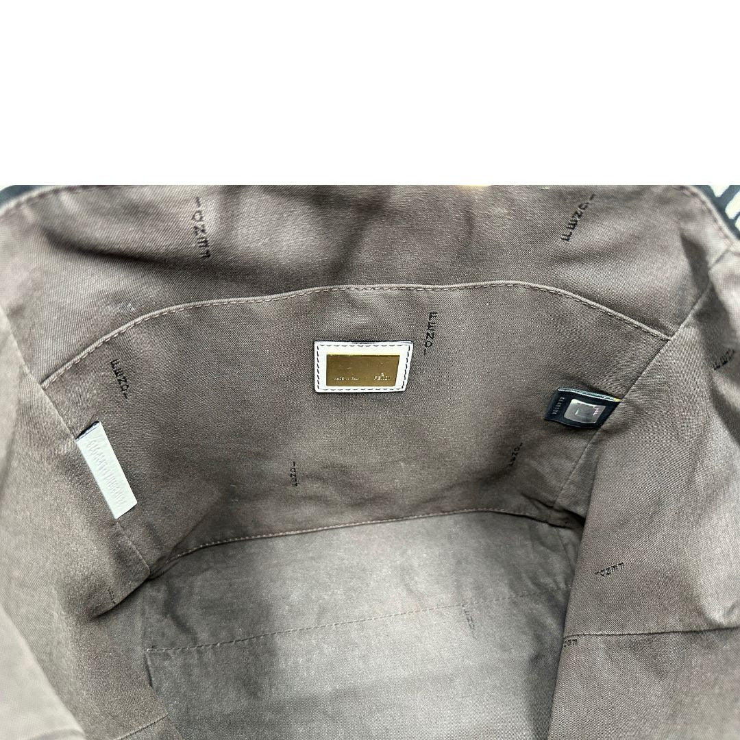 interno Borsa Fendi in tessuto nero e bianco trama Zucchino con parti metalliche dorate; munita di doppi manici, indossabile a spalla. Completa di dustbag, di lusso, originale, ottime condizioni. 