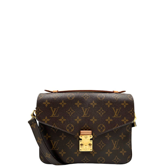 front Borsa Louis Vuitton Métis in canvas marrone monogram con dettagli in vacchetta naturale e parti metalliche dorate. Munita di un manico singolo e una tracolla regolabile e amovibile. Dotato di scatola e dustbag, di lusso, originale, ottime condizioni. 