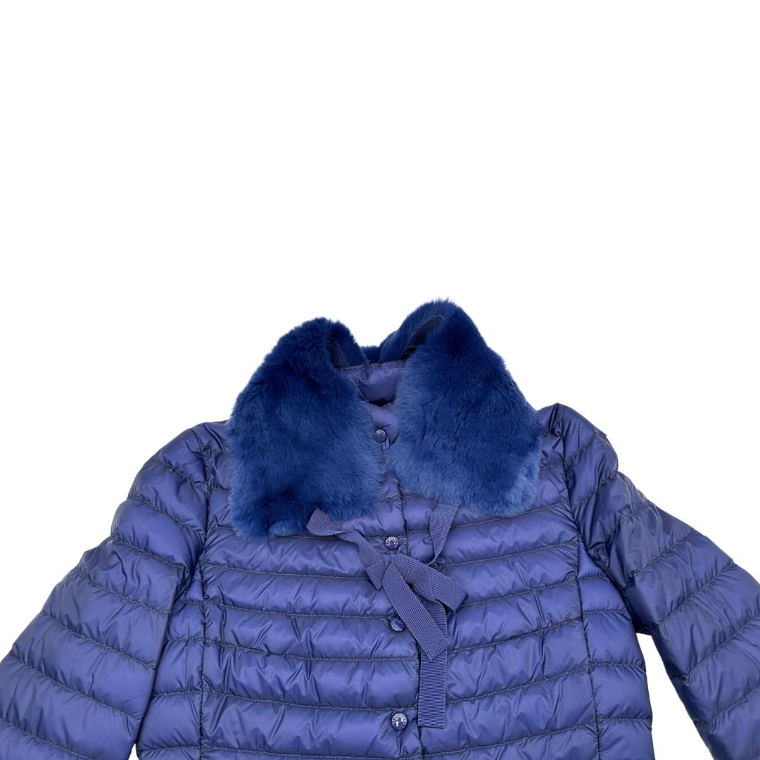 Piumino Moncler in 100% poliammide blu con collo amovibile effetto pelo, di lusso, originale, ottime condizioni.