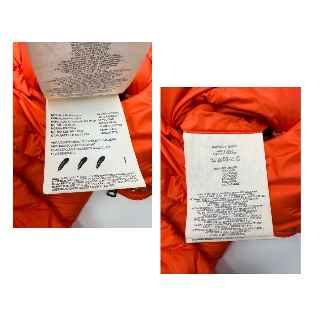 Piumino Fay arancione in 100% poliammide munito di cintura in vita; parti metalliche dorate, di lusso, originale, ottime condizioni.