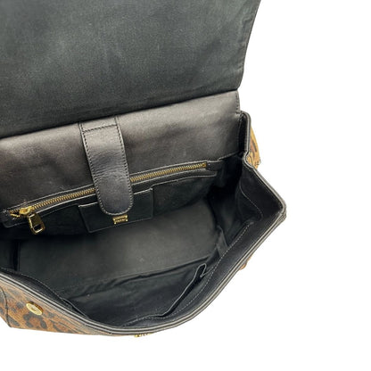 interno Borsa Dolce & Gabbana in canvas con trama animalier, finiture nere e parti metalliche dorate; munita di un manico singolo e un manico amovibile, di lusso, originale, ottime condizioni. 