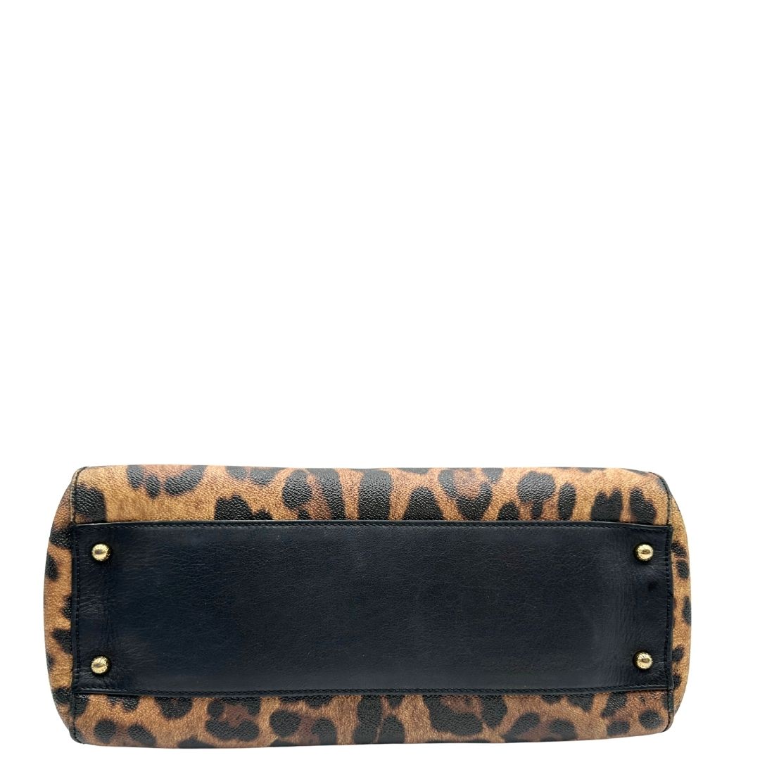 base Borsa Dolce & Gabbana in canvas con trama animalier, finiture nere e parti metalliche dorate; munita di un manico singolo e un manico amovibile, di lusso, originale, ottime condizioni. 
