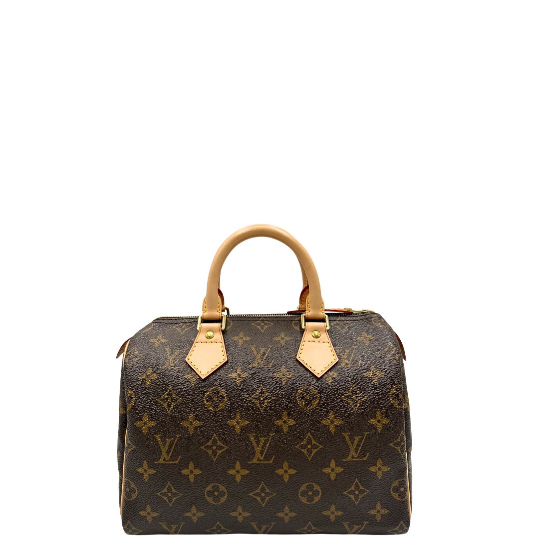 Front di una borsa Louis Vuitton in canvas monogrammato con parti metalliche dorate; munita di doppi manici stondati, da portare a mano. Completo di scatola, dustbag, lucchetto e chiavi.