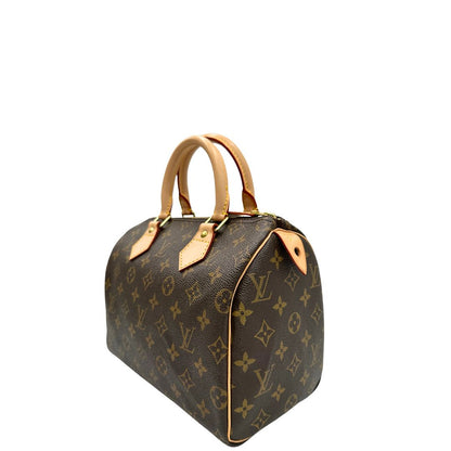 Laterale destro di una borsa Louis Vuitton in canvas monogrammato con parti metalliche dorate; munita di doppi manici stondati, da portare a mano. Completo di scatola, dustbag, lucchetto e chiavi.