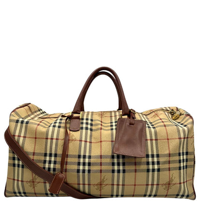 front Borsone Burberry in canvas trama tartan con finiture in pelle marroni e parti metalliche dorate; munito di doppi manici stondati e una tracolla amovibile. Completo di lucchetto e chiavi, di lusso, originale, ottime condizioni. 