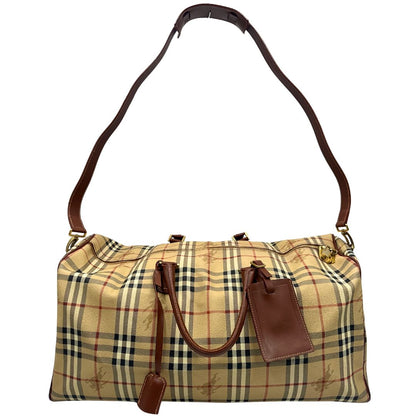 front Borsone Burberry in canvas trama tartan con finiture in pelle marroni e parti metalliche dorate; munito di doppi manici stondati e una tracolla amovibile. Completo di lucchetto e chiavi, di lusso, originale, ottime condizioni. 