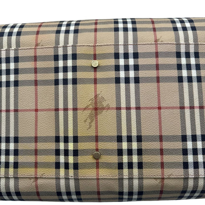 base  Borsone Burberry in canvas trama tartan con finiture in pelle marroni e parti metalliche dorate; munito di doppi manici stondati e una tracolla amovibile. Completo di lucchetto e chiavi, di lusso, originale, ottime condizioni.