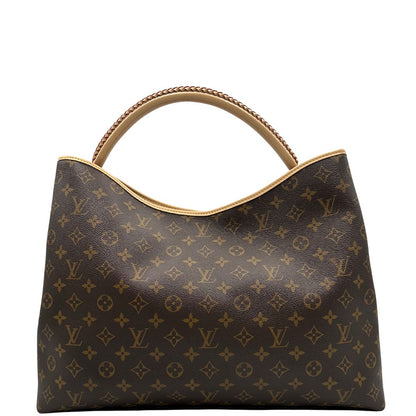 retro Borsa L.V. in canvas marrone monogram con finiture in vacchetta naturale e parti metalliche dorate; munita di un manico singolo stondato e intrecciato, indossabile a spalla. Completa di corredo, di lusso, originale, ottime condizioni. 