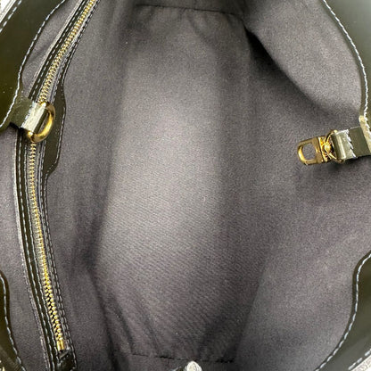 interno Borsa Louis Vuitton in pelle verniciata marrone con riflessi che tendono al verde e parti metalliche dorate; munita di doppi manici, da portare a mano. Completa di corredo, di lusso, originale, ottime condizioni, usata. 