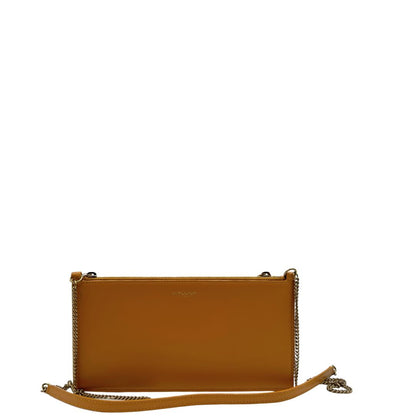 Reto di una Borsa Saint Laurent in pelle color senape con parti metalliche dorate impreziosita di una tracolla in catena e spallaccio in pelle. Originale, usata, di lusso, in condizioni eccellenti .