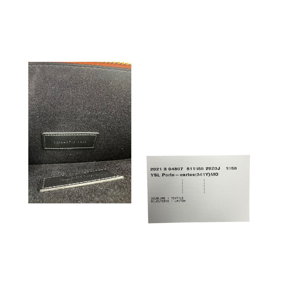 Interno di una Borsa Saint Laurent in pelle color senape con parti metalliche dorate impreziosita di una tracolla in catena e spallaccio in pelle. Originale, usata, di lusso, in condizioni eccellenti .