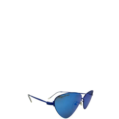 Occhiali da sole Balenciaga in metallo blu e lenti cat eye tono su tono. Completi di scatola.