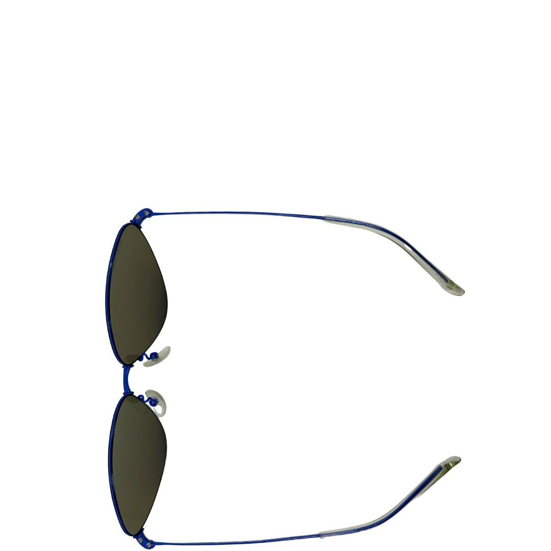 Occhiali da sole Balenciaga in metallo blu e lenti cat eye tono su tono. Completi di scatola.