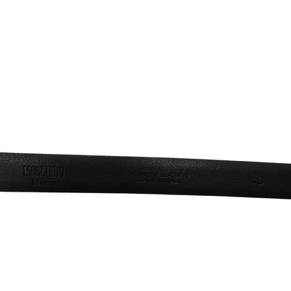 Cintura Moschino in pelle nera con logo metallico dorato sul front. Munita di sacchetto antipolvere, di lusso, originale, ottime condizioni, usata.