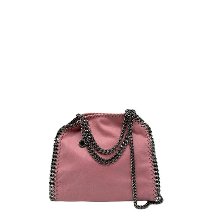 Front di una borsa Stella McCartney Falabella in tessuto vegano rosa con parti metalliche argentate. Completa di dustbag.