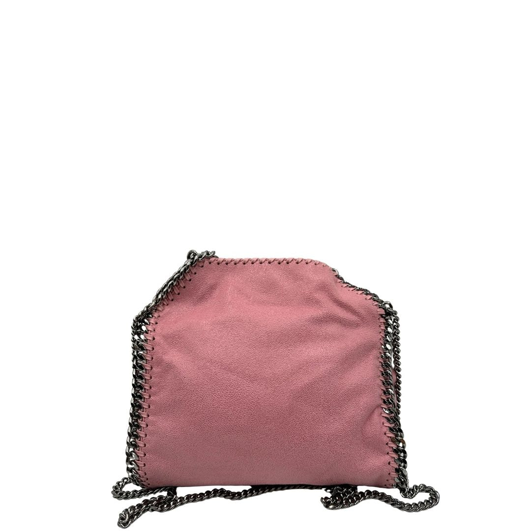 Retro di una borsa Stella McCartney Falabella in tessuto vegano rosa con parti metalliche argentate. Completa di dustbag.