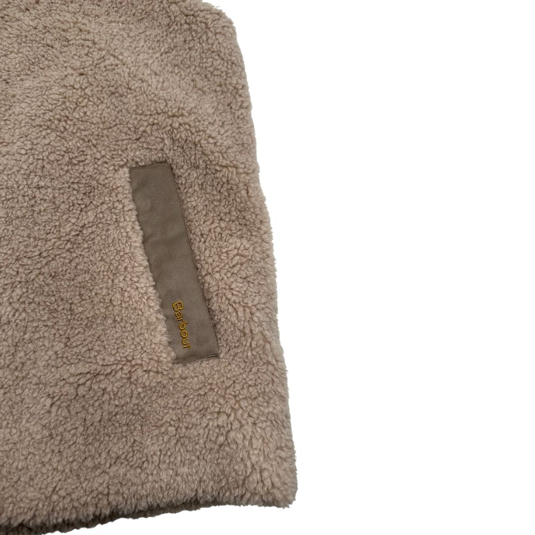 Gilet Barbour in 70% poliestere e 30% poliestere riciclato sui toni del beige e parti metalliche dorate, di lusso, originale, ottime condizioni.