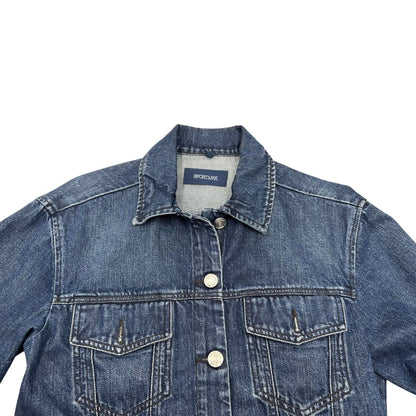 Giubbino Sportmax in denim con lavaggio blu scuro in 100% cotone; munito di colletto e chiusura a bottoni, di lusso, originale, ottime condizioni, usato.
