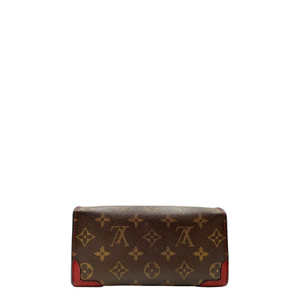 Portafoglio Louis Vuitton Sarah Retiro in canvas monogrammato marrone e finiture rosse, completo di corredo.