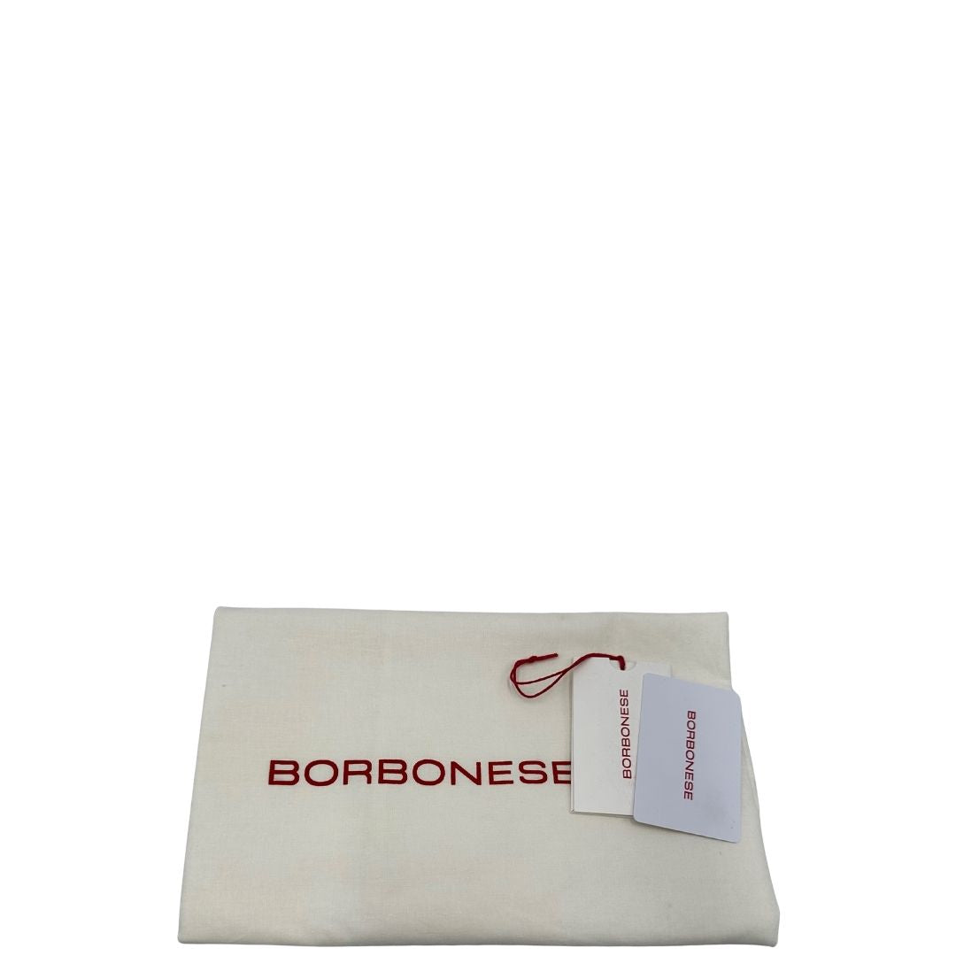 dustbag Borsa Borbonese in pelle martellata grigia con parti metalliche dorate e cuciture rosse; munita di doppi manici. Completa di dustbag e cartellini, di lusso, originale,usata. 