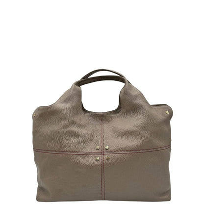 front Borsa Borbonese in pelle martellata grigia con parti metalliche dorate e cuciture rosse; munita di doppi manici. Completa di dustbag e cartellini, di lusso, originale,usata. 