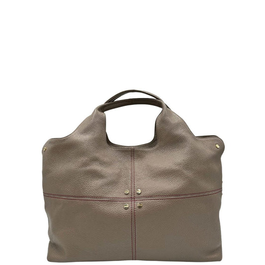 front Borsa Borbonese in pelle martellata grigia con parti metalliche dorate e cuciture rosse; munita di doppi manici. Completa di dustbag e cartellini, di lusso, originale,usata. 