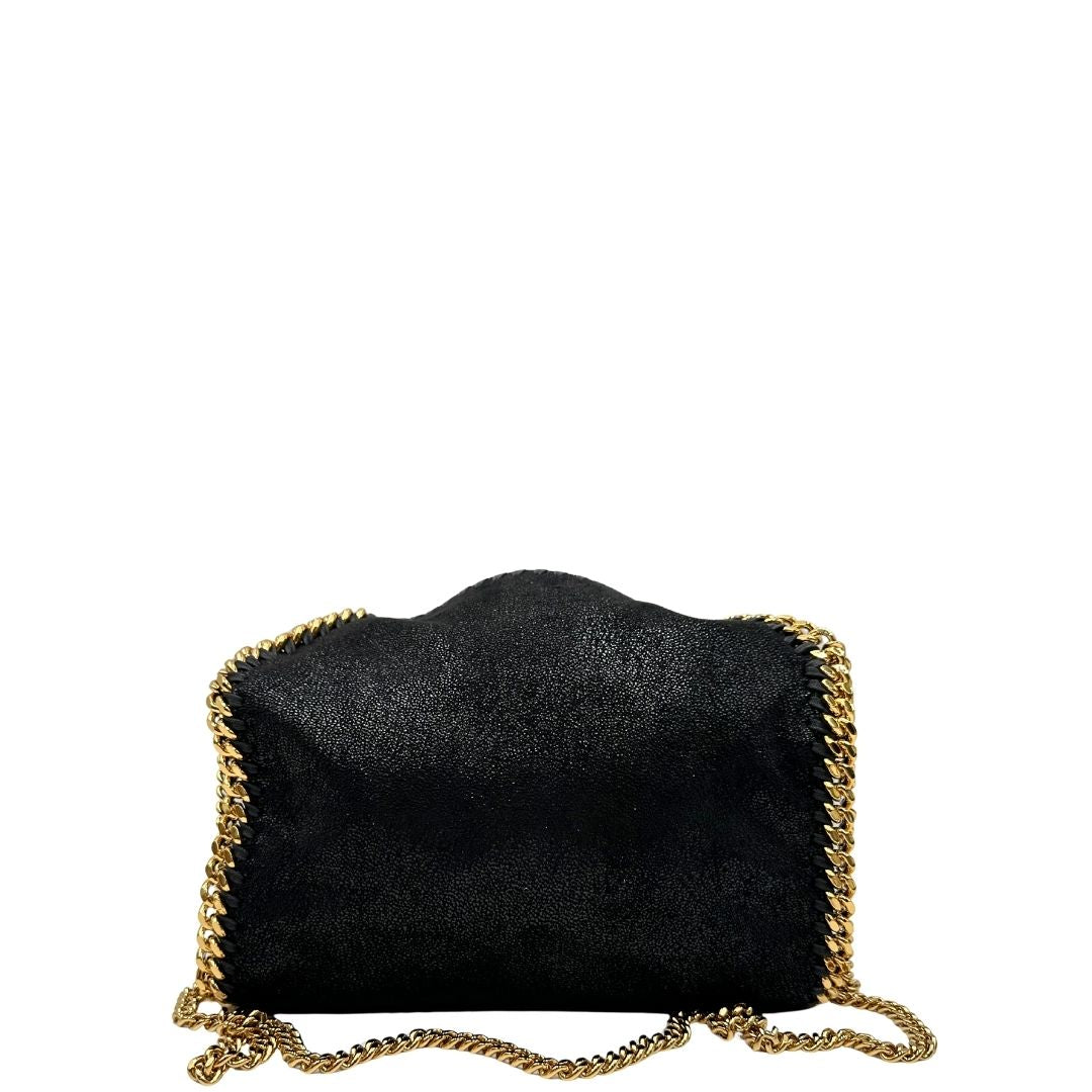 retro Borsa Stella McCartney Falabella in tessuto vegano nero con parti metalliche dorate. Completa di dustbag e scatola, di lusso, originale, eccellenti condizioni, usata. 
