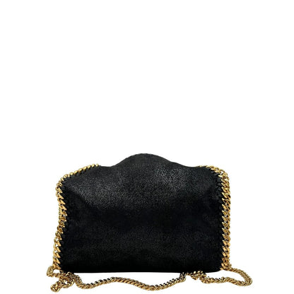 retro Borsa Stella McCartney Falabella in tessuto vegano nero con parti metalliche dorate. Completa di dustbag e scatola, di lusso, originale, eccellenti condizioni, usata. 