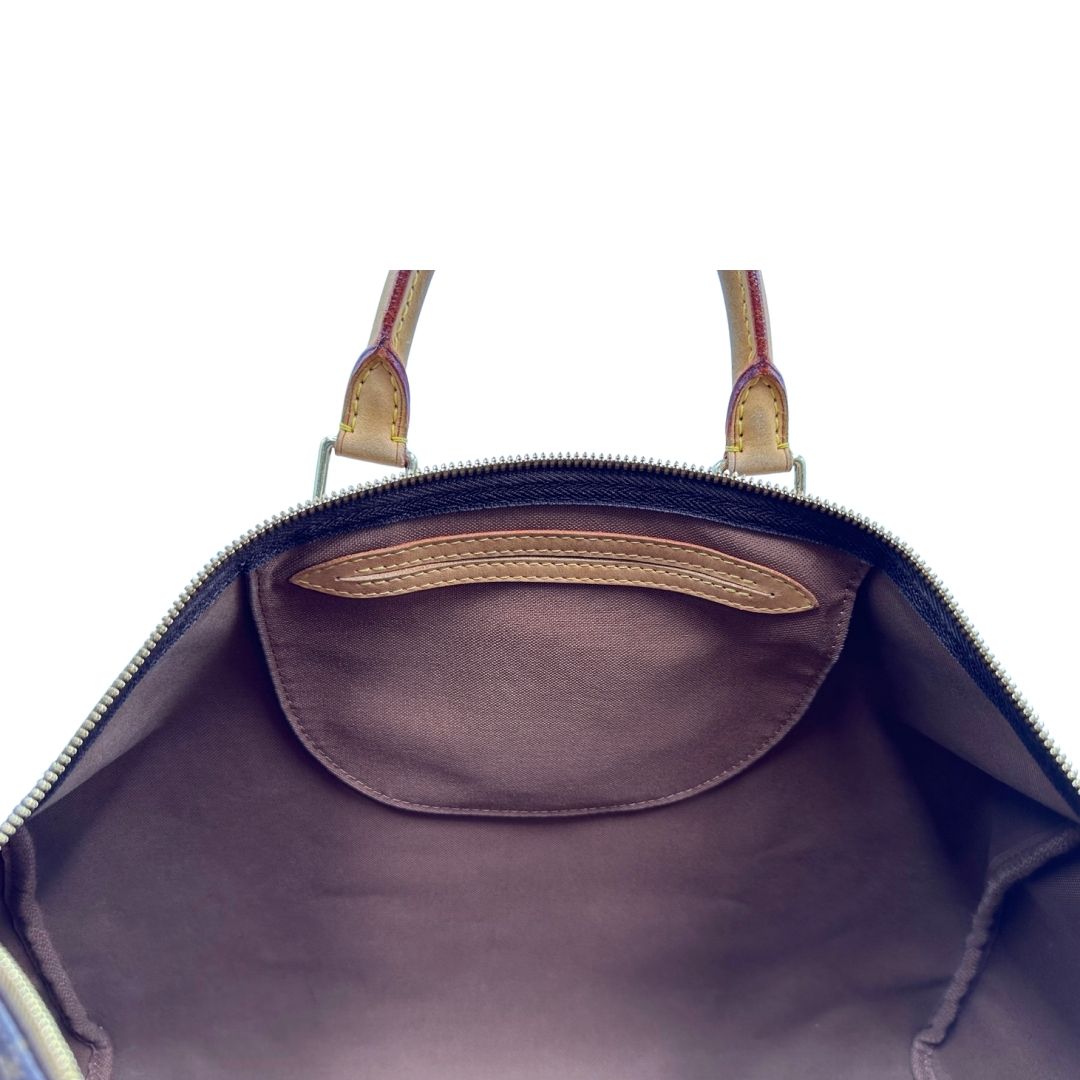 interno Borsa Louis Vuitton in canvas marrone monogram con finiture in vacchetta naturale e parti metalliche dorate; munita di doppi manici stondati. Completa di lucchetto e chiavi, di lusso, originale, ottime condizioni, usato. 