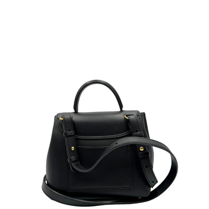 Retro Borsa Polène in pelle nera con parti metalliche dorate; munita di un manico singolo stondato e una tracolla regolabile. Full set, di lusso, originale, ottime condizioni, usata.  