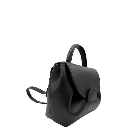 lato  Borsa Polène in pelle nera con parti metalliche dorate; munita di un manico singolo stondato e una tracolla regolabile. Full set, di lusso, originale, ottime condizioni, usata.  