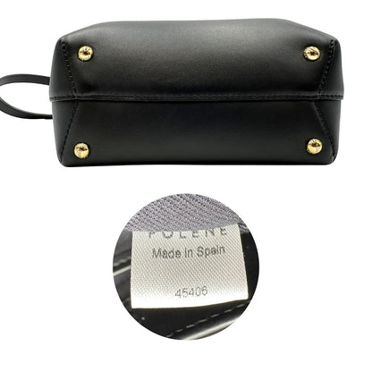 interni  Borsa Polène in pelle nera con parti metalliche dorate; munita di un manico singolo stondato e una tracolla regolabile. Full set, di lusso, originale, ottime condizioni, usata.  