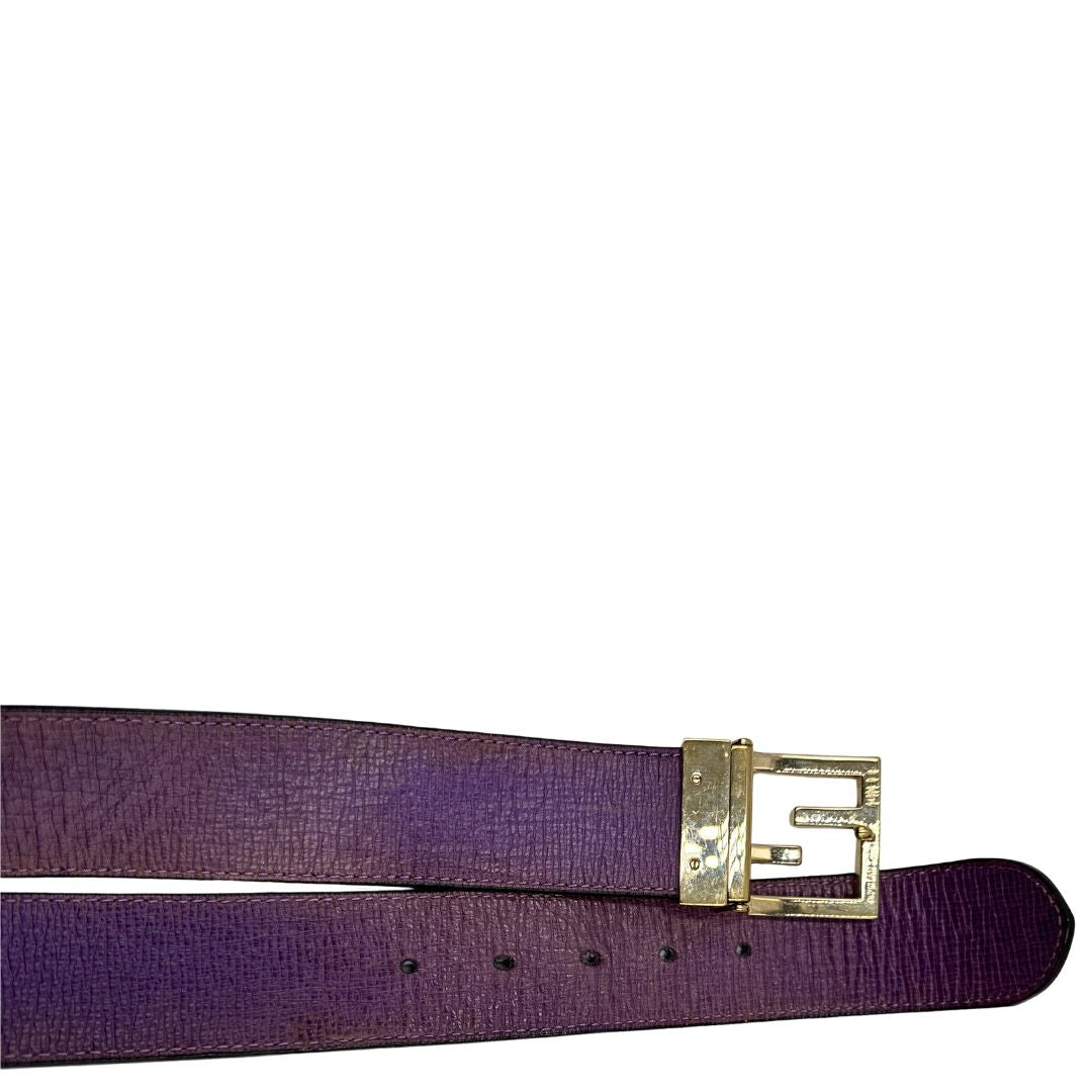 Cintura Fendi reversibile in canvas color tabacco con trama zucca e in pelle viola. Originale, usata, di lusso, in ottime condizioni.