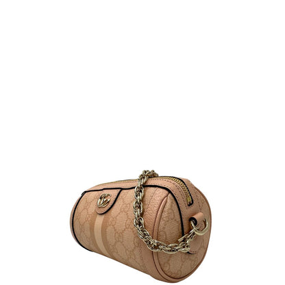 lato Borsa Gucci in canvas color cipria GG con parti metalliche dorate; munita di un manico singolo in catena e una tracolla amovibile e regolabile. Completa di dustbag, di lusso, originale, eccellenti condizioni. 
