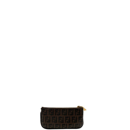Front di un Portamonete Fendi in canvas trama Zucchino color tabacco, con chiusura a zip dorata.