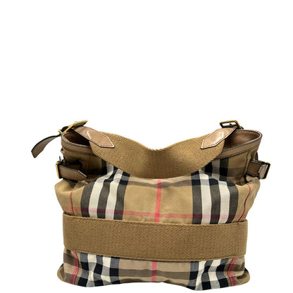 retro  Borsa Burberry in tessuto tartan beige con parti metalliche dorate; munita di un manico singolo, indossabile a spalla, di lusso, originale, ottime condizioni, usata. 