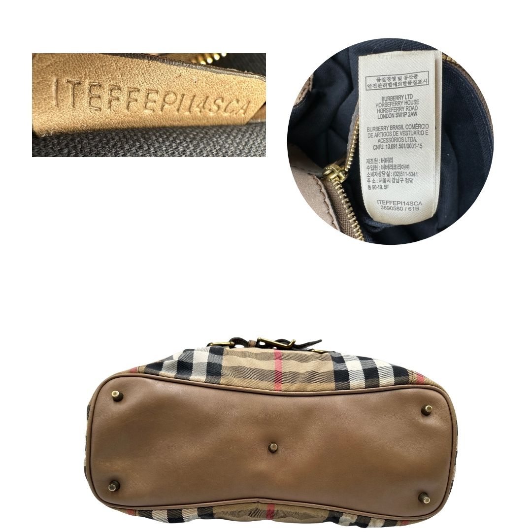 base  Borsa Burberry in tessuto tartan beige con parti metalliche dorate; munita di un manico singolo, indossabile a spalla, di lusso, originale, ottime condizioni, usata. 