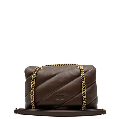 retro  Borsa Pinko in pelle matelassè marrone con parti metalliche dorate; munita di di una tracolla scorrevole con spallaccio in pelle, di lusso, originale, eccellenti condizioni, usata.