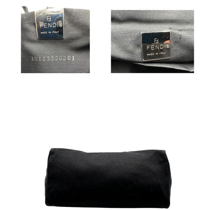 base  Borsa Fendi in tessuto nero con finiture in pelle tono su tono e parti metalliche argentate; munita di doppi manici, indossabile a spalla, di lusso, originale, ottime condizioni, usata. 