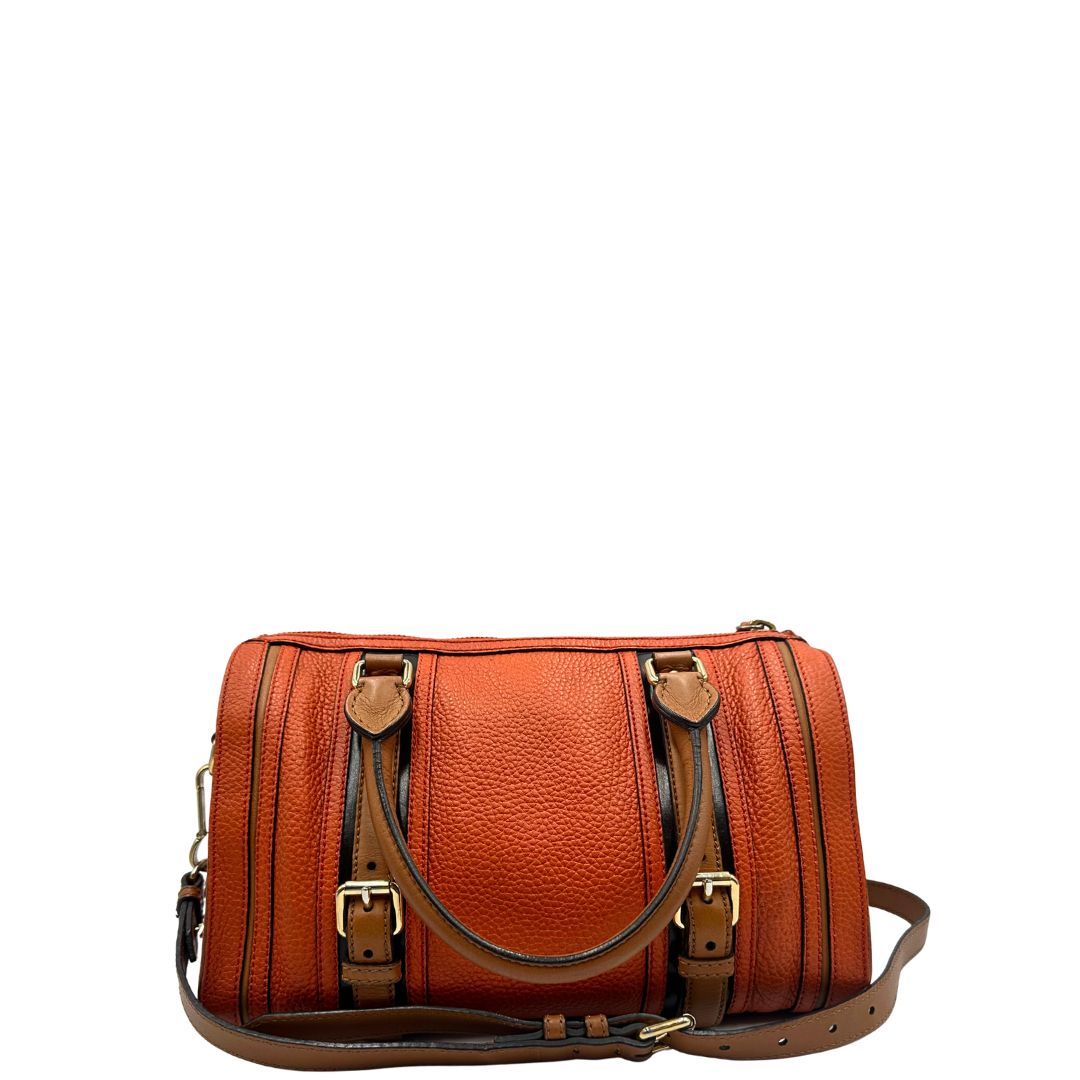 Retro di un bauletto Burberry arancione usato, originale, in ottime condizioni, second hand.