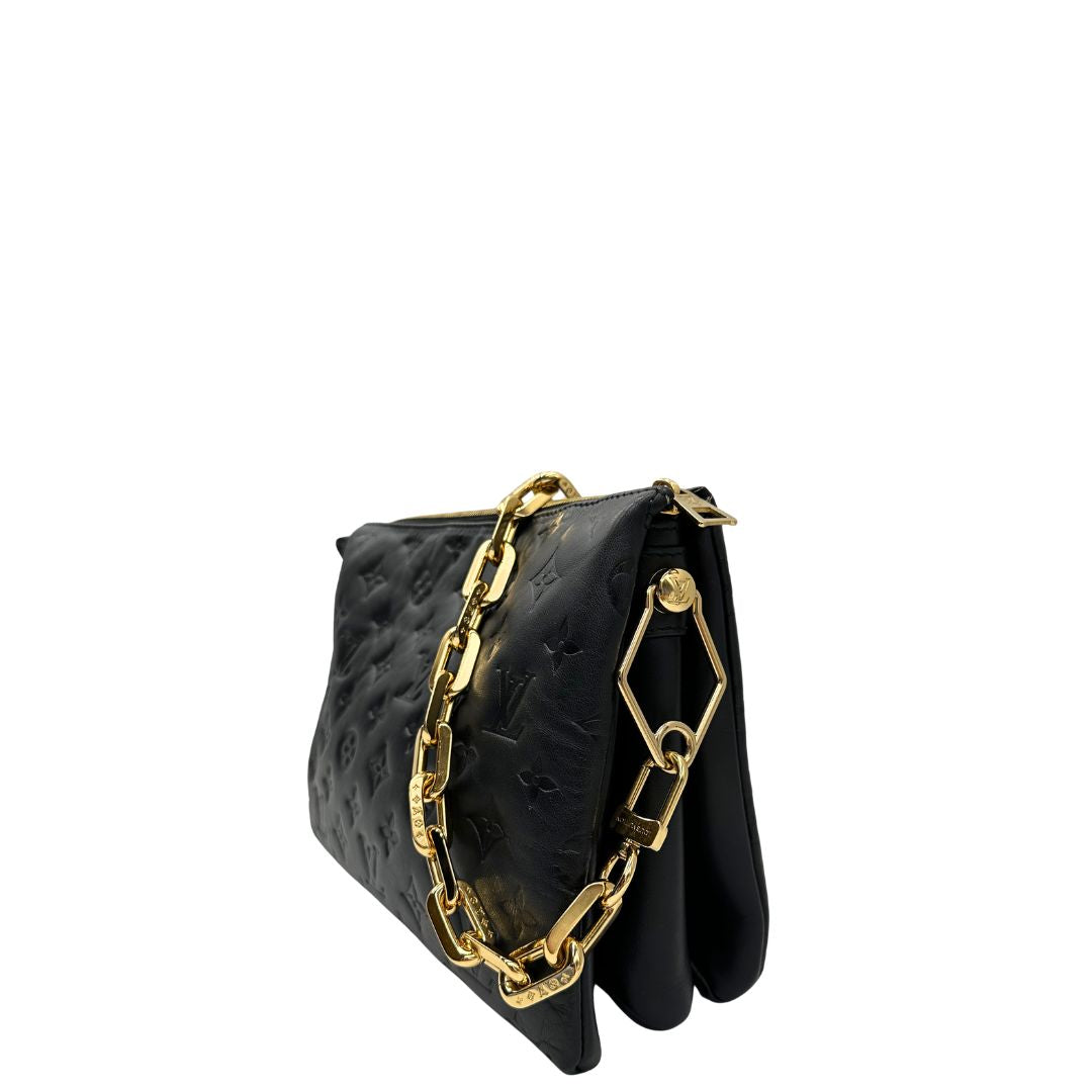 lato Borsa LV in pelle nera monogram, di lusso, originale, ottime condizioni, usata.